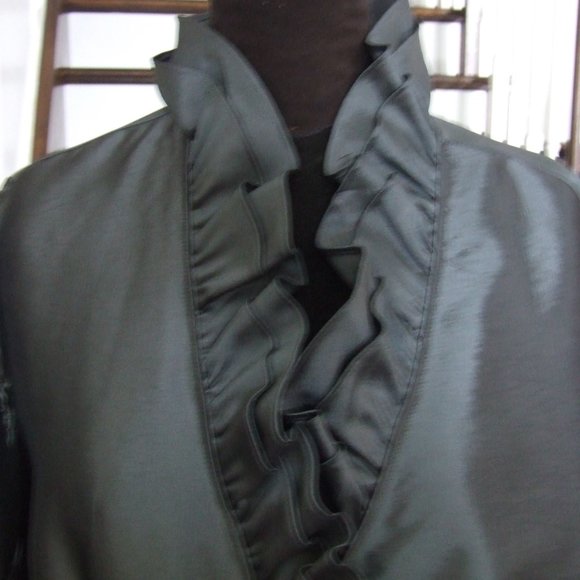 Beautiful Gray Ruffled Taffeta Blouse Top for Formal Elegant Evening Party XL - Picture 7 of 9